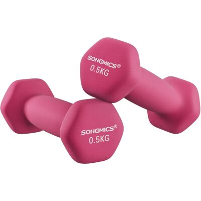 SONGMICS Juego de 2 mancuernas, 2 x 0.5 kg, mancuernas hexagonales, revestimiento de neopreno, entrenamiento de fuerza, entrenamiento, fitness, para casa SONGMICS Juego de 2 mancuernas, 2 x 0.5 kg, mancuernas hexagonales, revestimiento de neopreno, entrenamiento de fuerza, entrenamiento, fitness, para casa