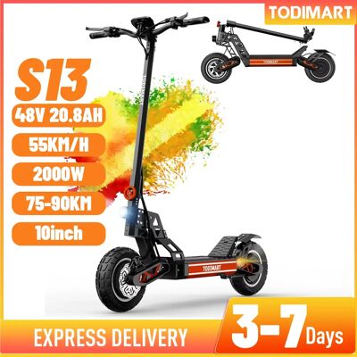 Patinete eléctrico S13 para adulto, Scooter con rango de 75-90km,48V, 20,8 Ah, motor de 1000W x 2, totinette eléctrico plegable, TODIMART Patinete eléctrico S13 para adulto, Scooter con rango de 75-90km,48V, 20,8 Ah, motor de 1000W x 2, totinette eléctrico plegable, TODIMART