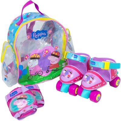 Mochila infantil Peppa Pig con Patines y Protecciones de 4 Ruedas Mochila infantil Peppa Pig con Patines y Protecciones de 4 Ruedas