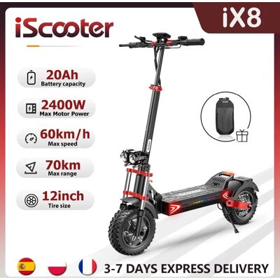 IScooter-patinete eléctrico todoterreno iX8 de 12 pulgadas, Scooter plegable de Doble accionamiento, 2400W, 20Ah, rango máximo de 70KM, velocidad máxima de 60 km/h IScooter-patinete eléctrico todoterreno iX8 de 12 pulgadas, Scooter plegable de Doble accionamiento, 2400W, 20Ah, rango máximo de 70KM, velocidad máxima de 60 km/h