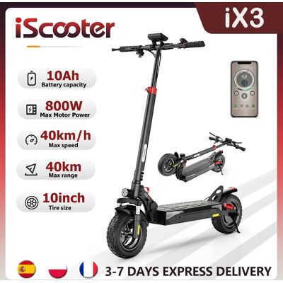 IScooter-patinete eléctrico plegable iX3, 48V, 10Ah, 800W, rango de 30-40km, velocidad de 40 km/h, de 10 pulgadas neumático todoterreno, con aplicación IScooter-patinete eléctrico plegable iX3, 48V, 10Ah, 800W, rango de 30-40km, velocidad de 40 km/h, de 10 pulgadas neumático todoterreno, con aplicación