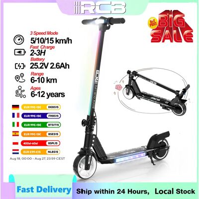 RCB(运输工具) Patinete eléctrico RCB R12 para niños de 6 a 12 años, luces coloridas, scooter eléctrico plegable de 6,5", pantalla LED, scooter eléctrico liviano RCB(运输工具) Patinete eléctrico RCB R12 para niños de 6 a 12 años, luces coloridas, scooter eléctrico plegable de 6,5", pantalla LED, scooter eléctrico liviano