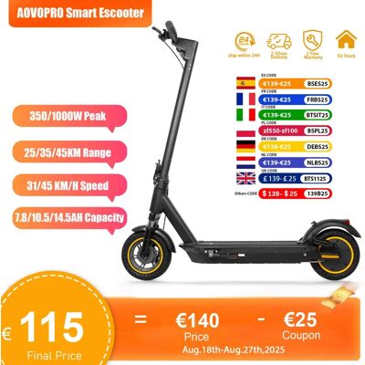 Patinete eléctrico con aplicación inteligente AOVOPRO, potente Motor de 350W/500W, 36V/42V, rango de 25-45KM, EScooter para adultos con freno doble, actualización de 2025 Patinete eléctrico con aplicación inteligente AOVOPRO, potente Motor de 350W/500W, 36V/42V, rango de 25-45KM, EScooter para adultos con freno doble, actualización de 2025