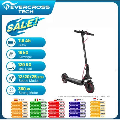 EVERCROSS TECH EV85F Patinete Eléctrico para Adultos, Plegable 8,5", Motor 350W, Batería 7,8AH, Freno Doble, Amortiguadores Dobles, Carga Máxima 120KG, Con App de Control EVERCROSS TECH EV85F Patinete Eléctrico para Adultos, Plegable 8,5", Motor 350W, Batería 7,8AH, Freno Doble, Amortiguadores Dobles, Carga Máxima 120KG, Con App de Control