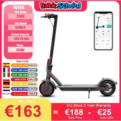 JUICEASE-patinete eléctrico TUYAS, 36V, 10,5 Ah, batería de gran capacidad, 25KM de alcance, 31 KM/H, con luces de giro, APP inteligente, Kick EScooter JUICEASE-patinete eléctrico TUYAS, 36V, 10,5 Ah, batería de gran capacidad, 25KM de alcance, 31 KM/H, con luces de giro, APP inteligente, Kick EScooter
