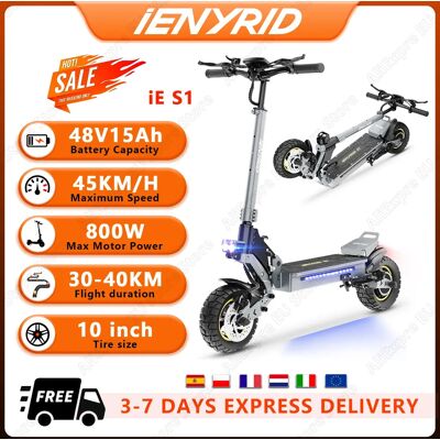 Other Patinete eléctrico iE-S1 con pantalla LCD inteligente, Motor de 800W, batería de 48V y 15Ah, neumáticos todoterreno de aire de 10 pulgadas, para ciudad Other Patinete eléctrico iE-S1 con pantalla LCD inteligente, Motor de 800W, batería de 48V y 15Ah, neumáticos todoterreno de aire de 10 pulgadas, para ciudad