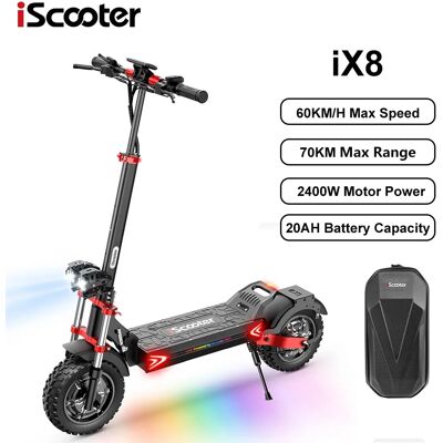 Patinete eléctrico plegable iScooter IX8 para adultos, velocidad de 60 km/h, 2400W, potencia, 48V, voltaje, batería de 20Ah Patinete eléctrico plegable iScooter IX8 para adultos, velocidad de 60 km/h, 2400W, potencia, 48V, voltaje, batería de 20Ah