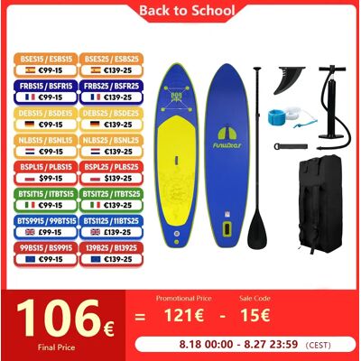 FunWater-Tabla de Paddle inflable para deportes acuáticos, remo antideslizante de 335x83x15CM FunWater-Tabla de Paddle inflable para deportes acuáticos, remo antideslizante de 335x83x15CM