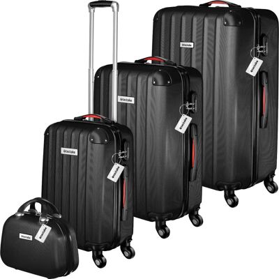 Tectake - Juego de 4 maletas de viaje Cleo, Báscula de equipaje, ABS, Asa con bloqueo a 3 alturas, Maleta grande, mediana y de cabina con un neceser, Trolleys, Ruedas giratorias 360° y extraíbles, Tectake - Juego de 4 maletas de viaje Cleo, Báscula de equipaje, ABS, Asa con bloqueo a 3 alturas, Maleta grande, mediana y de cabina con un neceser, Trolleys, Ruedas giratorias 360° y extraíbles,