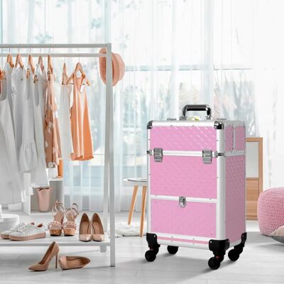 HOMCOM Maleta de Maquillaje Profesional con Ruedas para Viaje 34x25x62 cm Rosa HOMCOM Maleta de Maquillaje Profesional con Ruedas para Viaje 34x25x62 cm Rosa