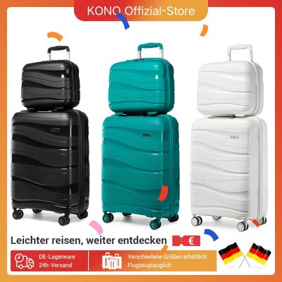 Conjunto de maletas KONO de 2 piezas con bolsa de cosméticos Estuche rígido de PP de 56 cm y cerradura TSA equipaje de mano con 4 ruedas giratorias. Conjunto de maletas KONO de 2 piezas con bolsa de cosméticos Estuche rígido de PP de 56 cm y cerradura TSA equipaje de mano con 4 ruedas giratorias.