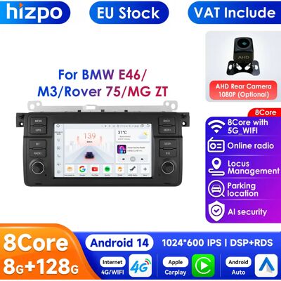 HIZPO Radio con GPS para coche, reproductor Multimedia con Android, Carplay, 8 GB + 128 GB, WIFI, estéreo, RDS, BT, para BMW E46, M3, Rover 75, Coupe 318/320/325/330/335 HIZPO Radio con GPS para coche, reproductor Multimedia con Android, Carplay, 8 GB + 128 GB, WIFI, estéreo, RDS, BT, para BMW E46, M3, Rover 75, Coupe 318/320/325/330/335