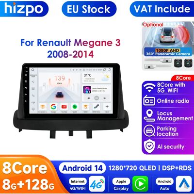 HIZPO Carplay 4G 2 Din Android 14 Radio de coche reproductor de vídeo Multimedia para Renault Megane 3 2008-2014 unidad principal de navegación GPS BT DSP RDS HIZPO Carplay 4G 2 Din Android 14 Radio de coche reproductor de vídeo Multimedia para Renault Megane 3 2008-2014 unidad principal de navegación GPS BT DSP RDS