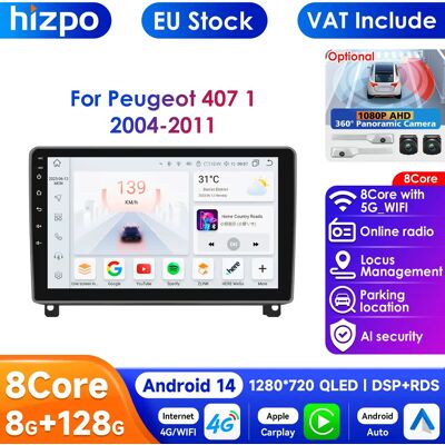 Hizpo 9 ''reproductor Multimedia inteligente 2Din Android 14 Radio de coche para Peugeot 407 1 2004-2011 navegación GPS vídeo Carplay 4G AI Hizpo 9 ''reproductor Multimedia inteligente 2Din Android 14 Radio de coche para Peugeot 407 1 2004-2011 navegación GPS vídeo Carplay 4G AI