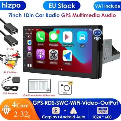 HIZPO Radio con GPS para coche, reproductor Multimedia con Android, 2GB + 32GB, Carplay, 7 pulgadas, 1 Din, Universal, estéreo, 1 Din, salida de vídeo, Audio, RDS HIZPO Radio con GPS para coche, reproductor Multimedia con Android, 2GB + 32GB, Carplay, 7 pulgadas, 1 Din, Universal, estéreo, 1 Din, salida de vídeo, Audio, RDS