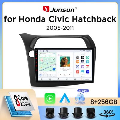 Radio para coche Junsun con CarPlay inalámbrico y Android Auto para Honda Civic Hatchback Mk8 (FN/FK) 2005-2011, ventilador de refrigeración integrado, navegación GPS Android, reproductor multimedia, Radio para coche Junsun con CarPlay inalámbrico y Android Auto para Honda Civic Hatchback Mk8 (FN/FK) 2005-2011, ventilador de refrigeración integrado, navegación GPS Android, reproductor multimedia,