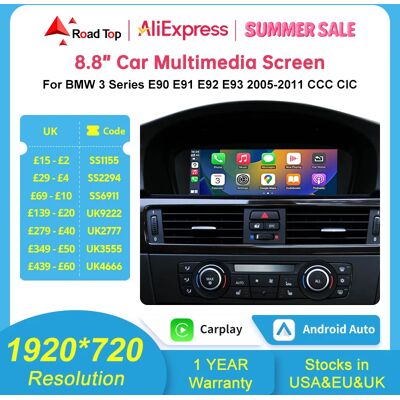 Road Top 8,8 ''Wireless Apple CarPlay Android Auto para BMW Serie 3 5 E60 E61 E90 E91 E92 E93 sistema CCC CIC pantalla de visualización Multimedia Road Top 8,8 ''Wireless Apple CarPlay Android Auto para BMW Serie 3 5 E60 E61 E90 E91 E92 E93 sistema CCC CIC pantalla de visualización Multimedia