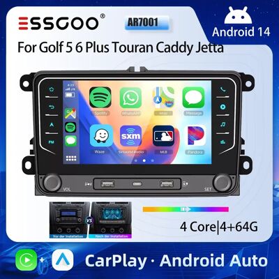 ESSGOO Pantalla Táctil de 7" Android 14 Autoradio Reproductor Multimediático 4+64G CarPlay Android Auto para VW Golf 5 6 Plus Touran Caddy Jetta Passat Polo Navegación GPS USB WiFi FM RDS Control por ESSGOO Pantalla Táctil de 7" Android 14 Autoradio Reproductor Multimediático 4+64G CarPlay Android Auto para VW Golf 5 6 Plus Touran Caddy Jetta Passat Polo Navegación GPS USB WiFi FM RDS Control por