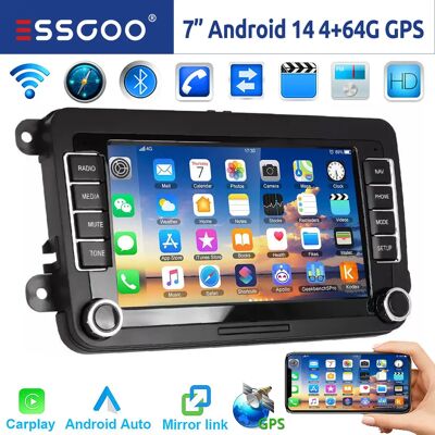 ESSGOO Estéreo de Coche 7" Android 14 4G+64G Apple Carplay GPS NAVI WIFI RDS FM Bluetooth para VW Golf 5 6 Passat Polo 6R Touran Tiguan Caddy EOS Jetta Seat Skoda Pantalla Táctil Mirror Link USB ESSGOO Estéreo de Coche 7" Android 14 4G+64G Apple Carplay GPS NAVI WIFI RDS FM Bluetooth para VW Golf 5 6 Passat Polo 6R Touran Tiguan Caddy EOS Jetta Seat Skoda Pantalla Táctil Mirror Link USB