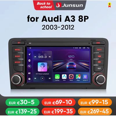 Junsun -REPRODUCTOR Multimedia con pantalla de 7 "y GPS para Audi, autorradio con Android, 4G, 8 núcleos, RDS, CarPlay inalámbrico, para Audi A3 8P S3 2003-2012 Junsun -REPRODUCTOR Multimedia con pantalla de 7 "y GPS para Audi, autorradio con Android, 4G, 8 núcleos, RDS, CarPlay inalámbrico, para Audi A3 8P S3 2003-2012