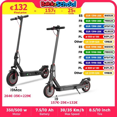 IScooter-patinete eléctrico i9 para adultos, Scooter plegable de 350W, 7,5 Ah, 30 km/h, neumático de panal de abeja de 8,5 pulgadas IScooter-patinete eléctrico i9 para adultos, Scooter plegable de 350W, 7,5 Ah, 30 km/h, neumático de panal de abeja de 8,5 pulgadas