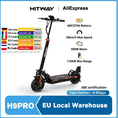 Hitway-patinete eléctrico para adultos, scooter Eléctrico de 10 pulgadas con batería de 27Ah, motor de 500W, con aprobación de carretera (Abee) Hitway-patinete eléctrico para adultos, scooter Eléctrico de 10 pulgadas con batería de 27Ah, motor de 500W, con aprobación de carretera (Abee)