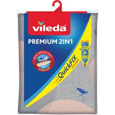 Vileda Funda de planchar Premium 2 en 1 Superficie metalizada de algodón que refleja el calor Funda de tres capas (algodón, espuma y muletón) Medida universal de 130 x 45 cm. Vileda Funda de planchar Premium 2 en 1 Superficie metalizada de algodón que refleja el calor Funda de tres capas (algodón, espuma y muletón) Medida universal de 130 x 45 cm.