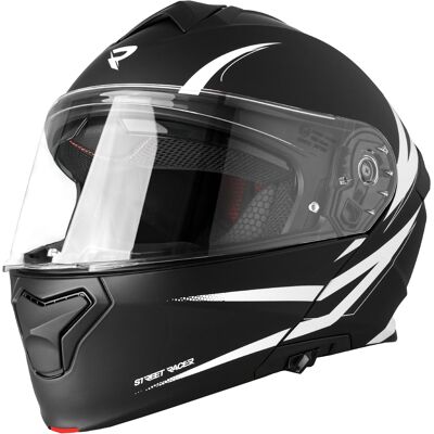Casco de moto abatible Street Racer Fury negro mate-blanco Talla: 2XL Casco de moto abatible Street Racer Fury negro mate-blanco Talla: 2XL