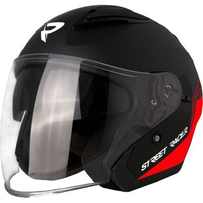 Casco de moto abierto Street Racer Sonic negro mate-rojo Talla: L Casco de moto abierto Street Racer Sonic negro mate-rojo Talla: L