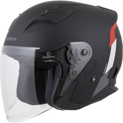Casco de moto abierto Cassida Reflex 2.0 Safety en negro mate, rojo, gris y plateado reflectante. Talla: XL Casco de moto abierto Cassida Reflex 2.0 Safety en negro mate, rojo, gris y plateado reflectante. Talla: XL