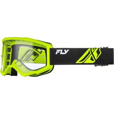 Gafas de motocross Fly Racing Focus negras-verde fluorescente con plexiglás transparente Gafas de motocross Fly Racing Focus negras-verde fluorescente con plexiglás transparente