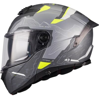 MT Helmets Casco de moto abatible MT Atom 2 SV Highlands E2 negro mate-gris-amarillo fluo Talla: M MT Helmets Casco de moto abatible MT Atom 2 SV Highlands E2 negro mate-gris-amarillo fluo Talla: M