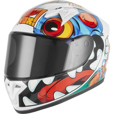 Casco integral de moto infantil NOX N731 Scrappy blanco-multicolor Talla: S Casco integral de moto infantil NOX N731 Scrappy blanco-multicolor Talla: S