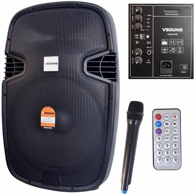 VSOUND Coluna Amplificada15" USB/BT/SD/FM/BAT MIC S/ Fios VSOUND Coluna Amplificada15" USB/BT/SD/FM/BAT MIC S/ Fios