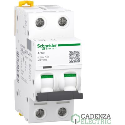Interruptor magnetotérmico; Acti9 iC60N; 2P; 16 A; curva C; 6000 A/10 kA ref. A9F79216 Schneider Electric Interruptor magnetotérmico; Acti9 iC60N; 2P; 16 A; curva C; 6000 A/10 kA ref. A9F79216 Schneider Electric