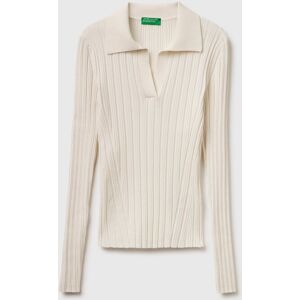 United Colors of Benetton Benetton, Suéter De Canalé Con Cuello Polo, Blanco Crema, Mujer Creamy White (XS) United Colors of Benetton Benetton, Suéter De Canalé Con Cuello Polo, Blanco Crema, Mujer Creamy White (XS)