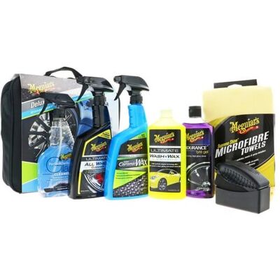 Set de cuidado del coche Meguiars Deluxe - Cera, Limpiador, Microfibra, Gel para neumáticos, Limpiacristales Set de cuidado del coche Meguiars Deluxe - Cera, Limpiador, Microfibra, Gel para neumáticos, Limpiacristales
