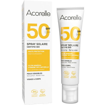 Spray solar SPF 50 Acorelle - Piel sensible, Mineral, Resistente al agua Spray solar SPF 50 Acorelle - Piel sensible, Mineral, Resistente al agua