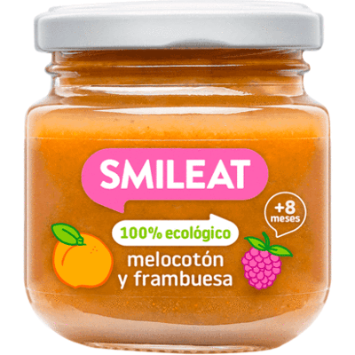 Tarrito ecológico de melocotón y frambuesa Smileat 130g - Alimentación infantil Tarrito ecológico de melocotón y frambuesa Smileat 130g - Alimentación infantil