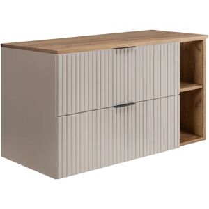 Mueble de baño estriado FLOW 100 cm cachemira con encimera y estantería roble craft dorado Mueble de baño estriado FLOW 100 cm cachemira con encimera y estantería roble craft dorado