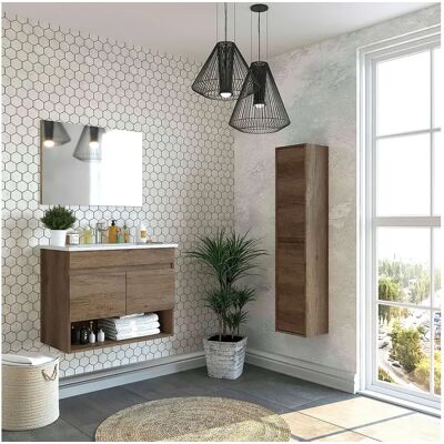 Pack Muebles Baño Roble Nordik: Mueble, Columna, Espejo, Lavabo Pack Muebles Baño Roble Nordik: Mueble, Columna, Espejo, Lavabo