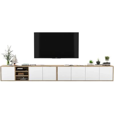 Mueble de TV con 7 puertas y 1 hueco - estructura roble wotan frentes blanco mate - 300 cm Mueble de TV con 7 puertas y 1 hueco - estructura roble wotan frentes blanco mate - 300 cm