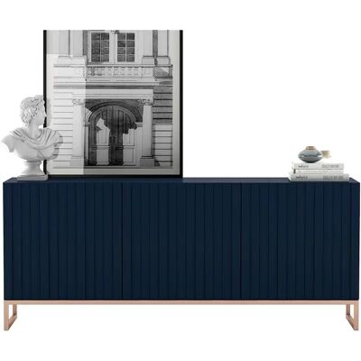 Aparador con 3 puertas - Cuerpo Azul marino mate, frentes acanalados Azul marino mate - 168 cm, estructura metálica Aparador con 3 puertas - Cuerpo Azul marino mate, frentes acanalados Azul marino mate - 168 cm, estructura metálica