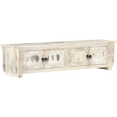 vidaxl Mueble de TV de madera maciza de mango blanco 140x30x35 cm vidaxl Mueble de TV de madera maciza de mango blanco 140x30x35 cm
