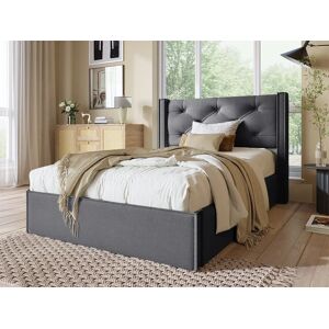 ModernLuxe Cama contenedor acolchada 90x200 cm en tejido de algodón - con somier - Gris ModernLuxe Cama contenedor acolchada 90x200 cm en tejido de algodón - con somier - Gris