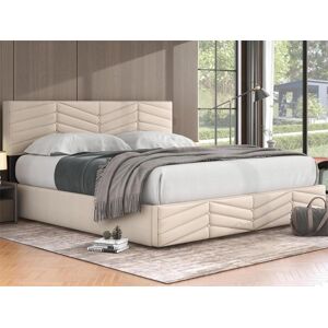 ModernLuxe Cama contenedor de terciopelo con somier de láminas + cabecero ajustable - 160x200cm - Beige