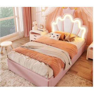 ModernLuxe Cama infantil acolchada 90×200 cm - cama con almacenamiento - con banda luminosa LED - cabecero ajustable - rosa (colchón no incluido)