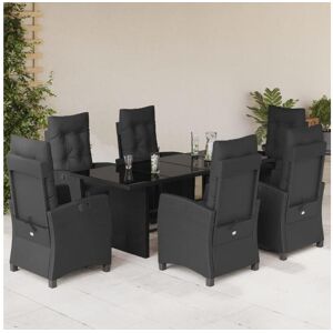 Clicnbuy Set de comedor de jardín 7 piezas y cojines ratán sintético negro