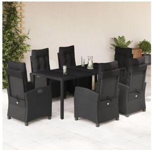 Clicnbuy Set de comedor de jardín 7 piezas y cojines ratán sintético negro