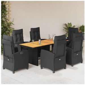 Clicnbuy Set de comedor de jardín 7 piezas y cojines ratán sintético negro